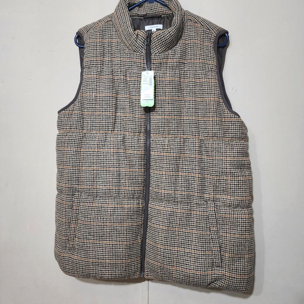 NWT WOMEN'S MAURICE'S REPREVE BROWN HOUNDTOOTH THICK PUFFER PLAID VEST SZ XXL